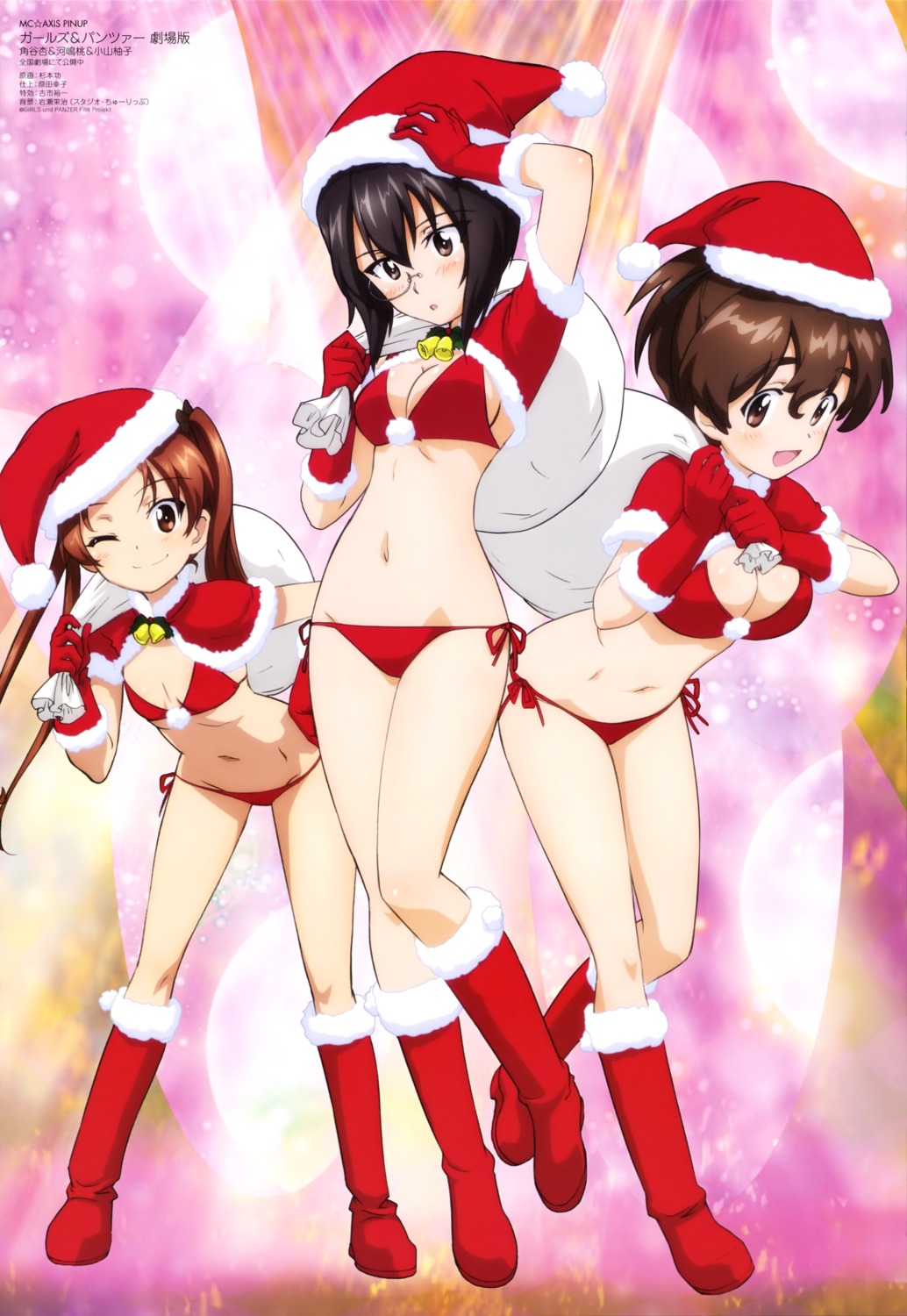 bikini, christmas, cleavage, girls_und_panzer, kadotani_anzu, kawashima_momo, koyama_yuzu, megane, sugimoto_isao, swimsuits