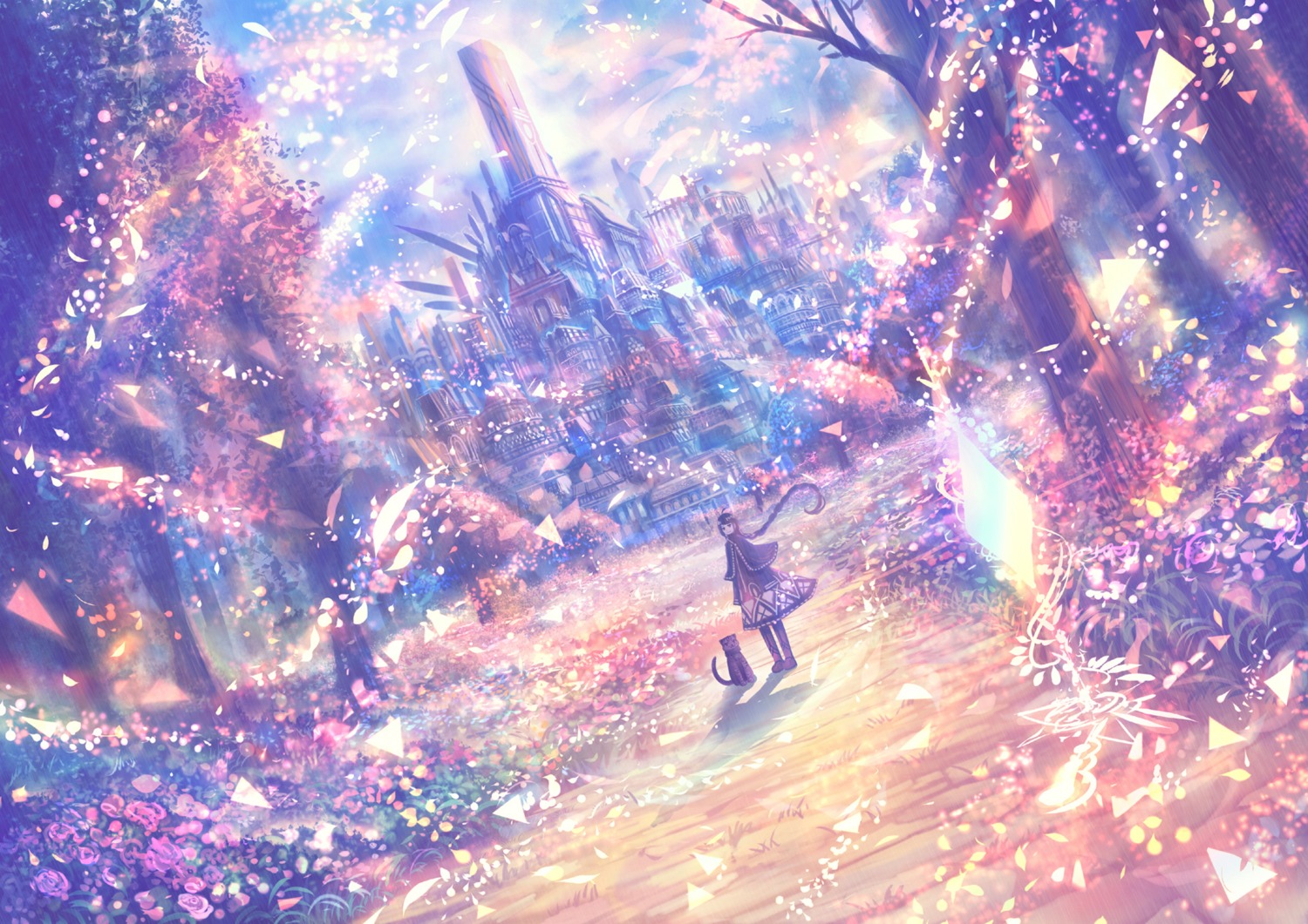 dress, landscape, neko, sakimori