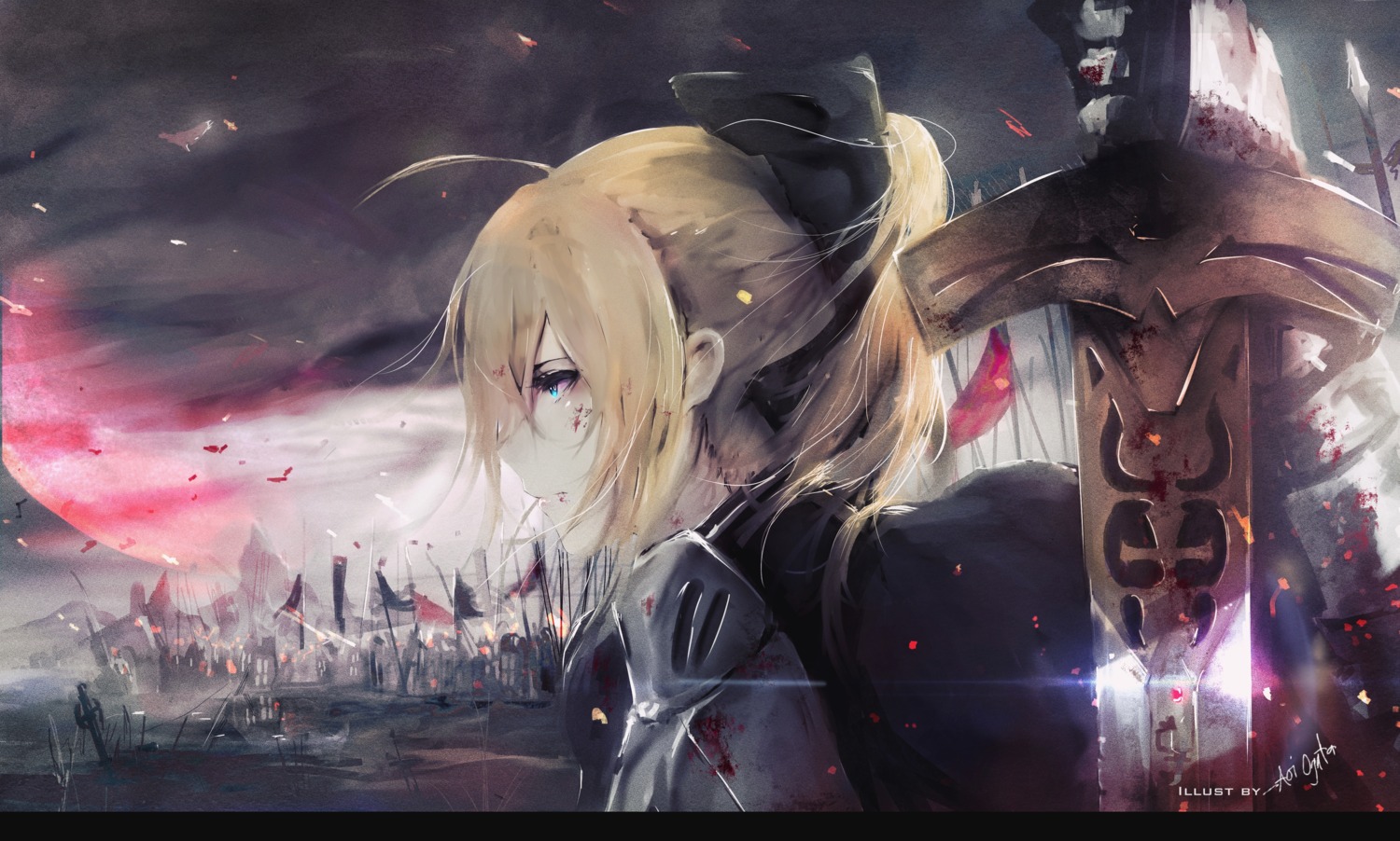 aoi_ogata, armor, artoria_pendragon_(fate), blood, fate/grand_order, sword