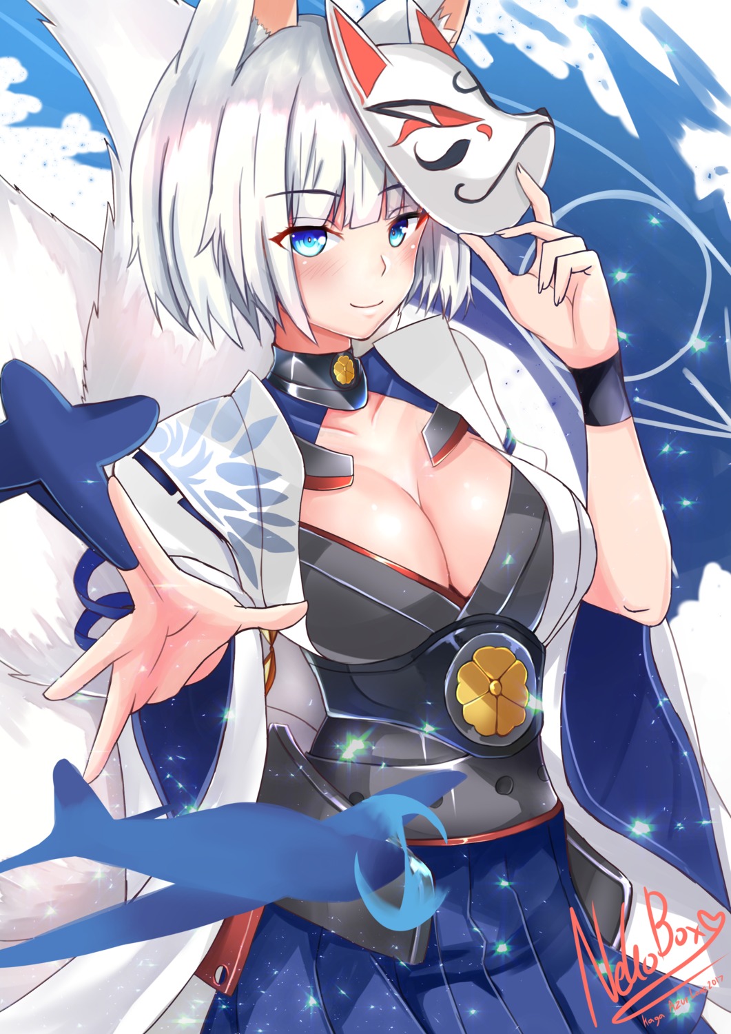 animal_ears, azur_lane, cleavage, kaga_(azur_lane), kitsune, nekobox, tail