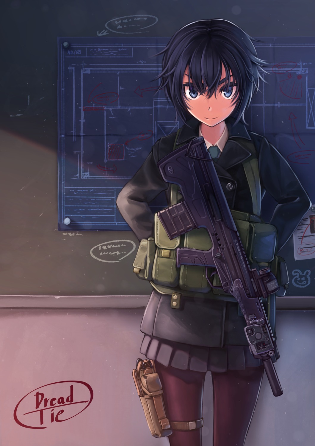 dreadtie, gun, pantyhose, seifuku