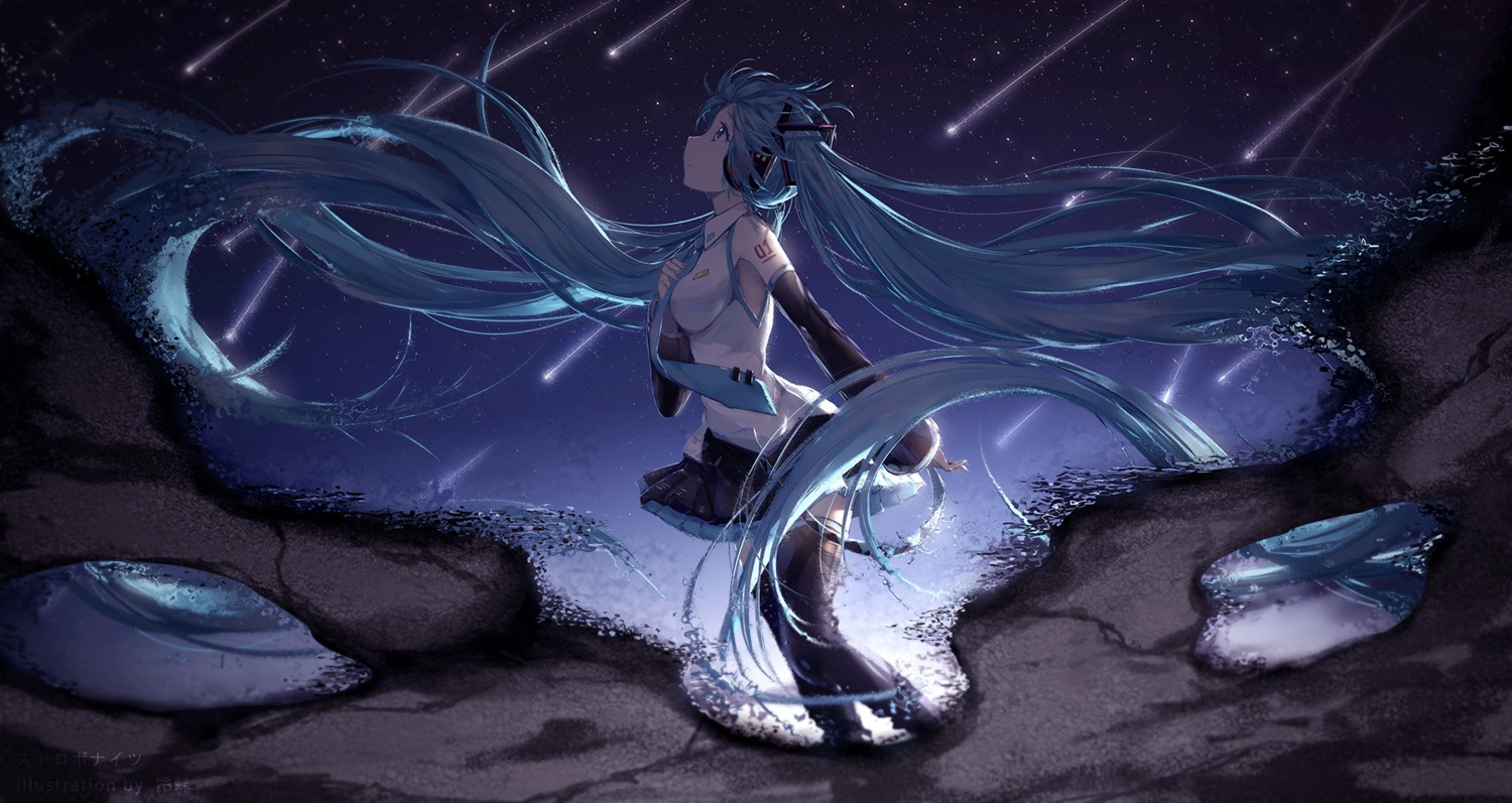 hatsune_miku, headphones, lengchan_(fu626878068), tattoo, thighhighs, vocaloid