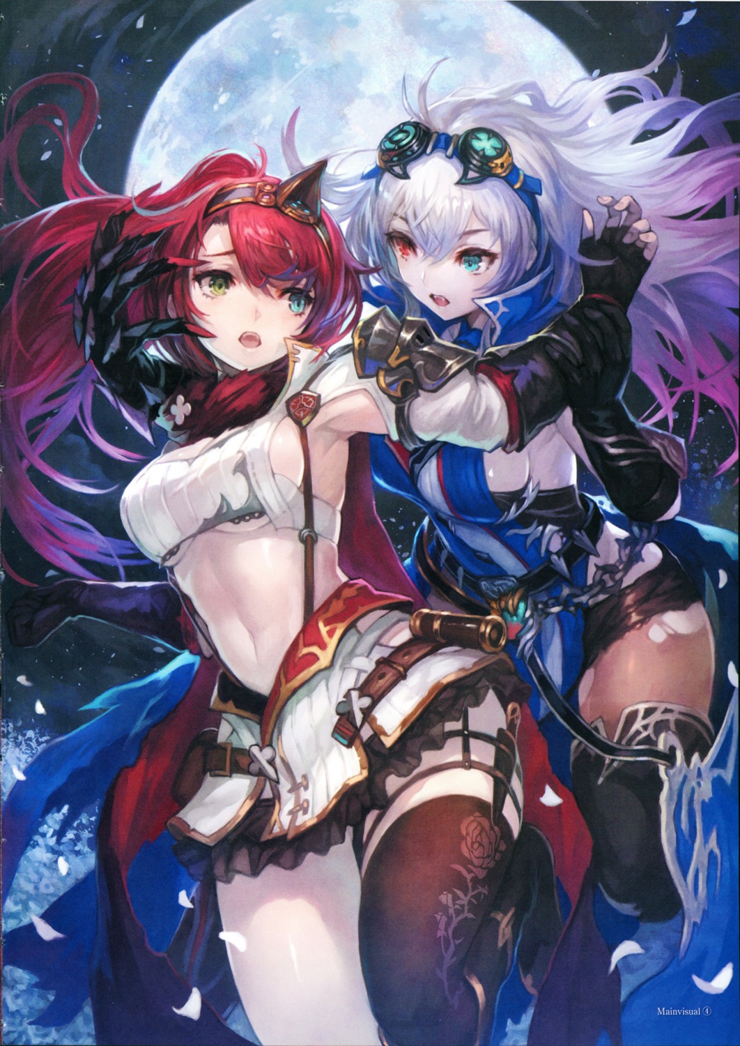armor, pantyhose, thighhighs, torn_clothes, underboob, weapon, yoru_no_nai_kuni, yoru_no_nai_kuni_2