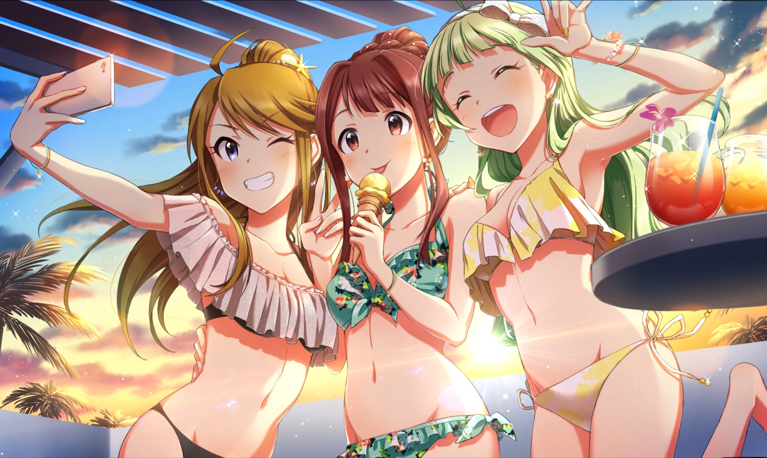 bikini, cleavage, naka_mura, shimabara_elena, swimsuits, tanaka_kotoha, the_idolm@ster, the_idolm@ster_million_live!, tokoro_megumi