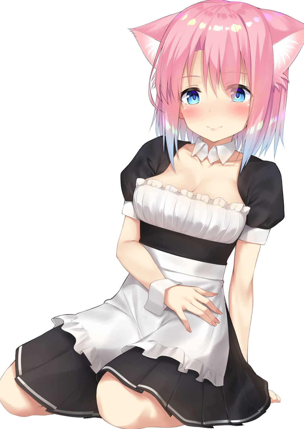 animal_ears, cleavage, go-1, maid, miruku_(go-1)