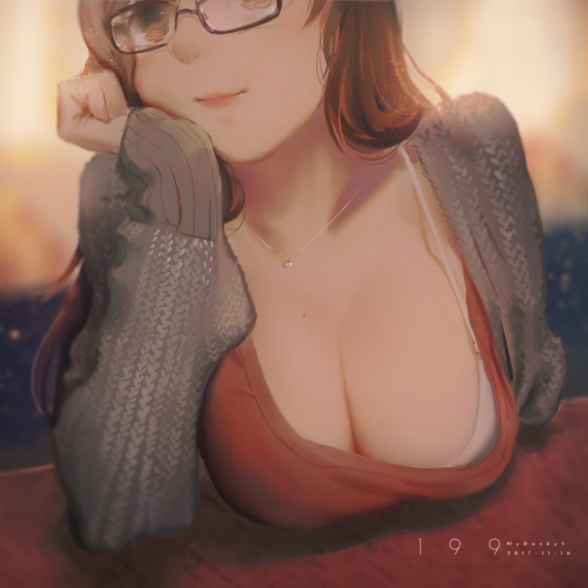 bra, cleavage, megane, sweater, wudi_sao_nian