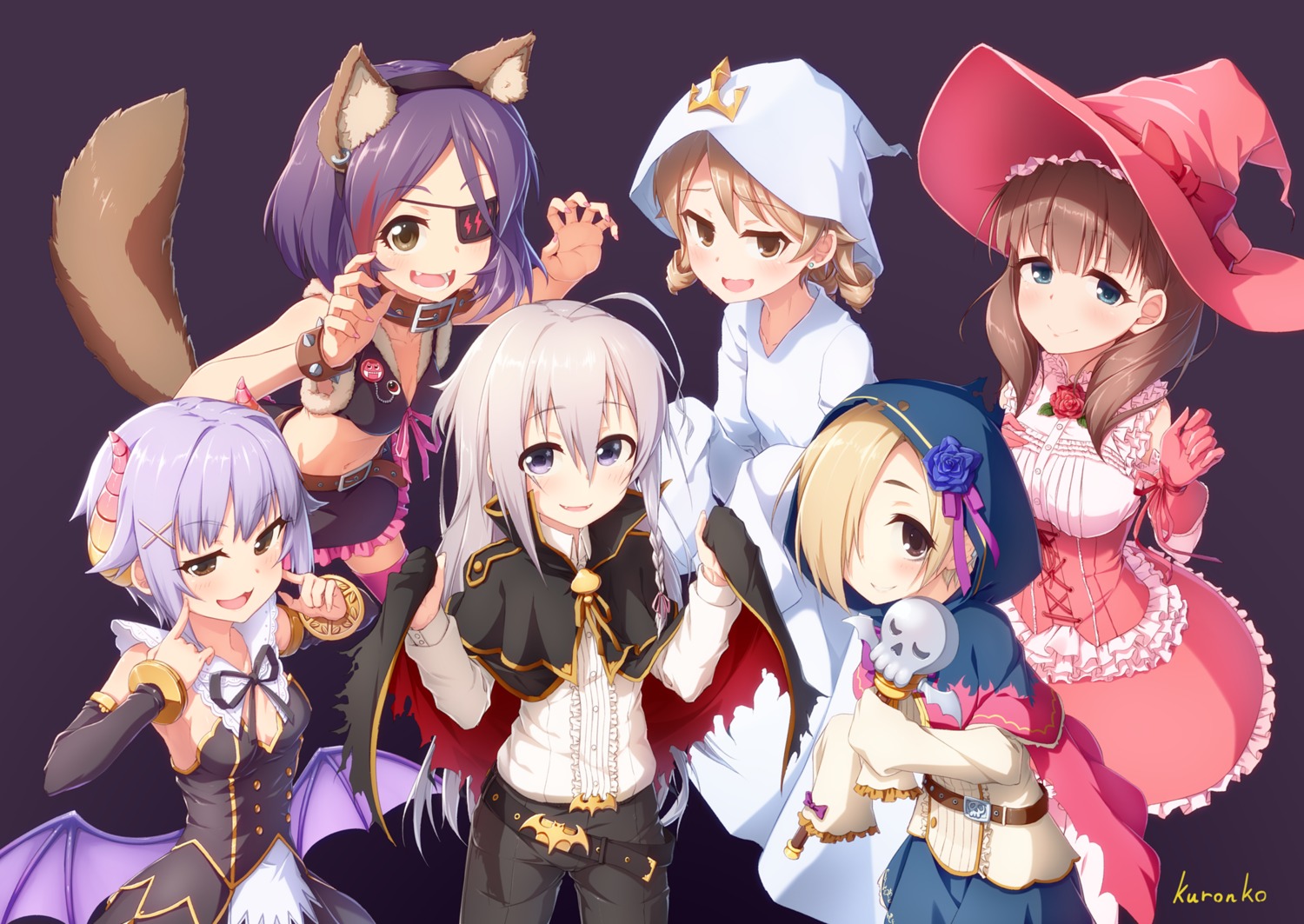 animal_ears, cleavage, dress, eyepatch, halloween, hayasaka_mirei, horns, hoshi_shouko