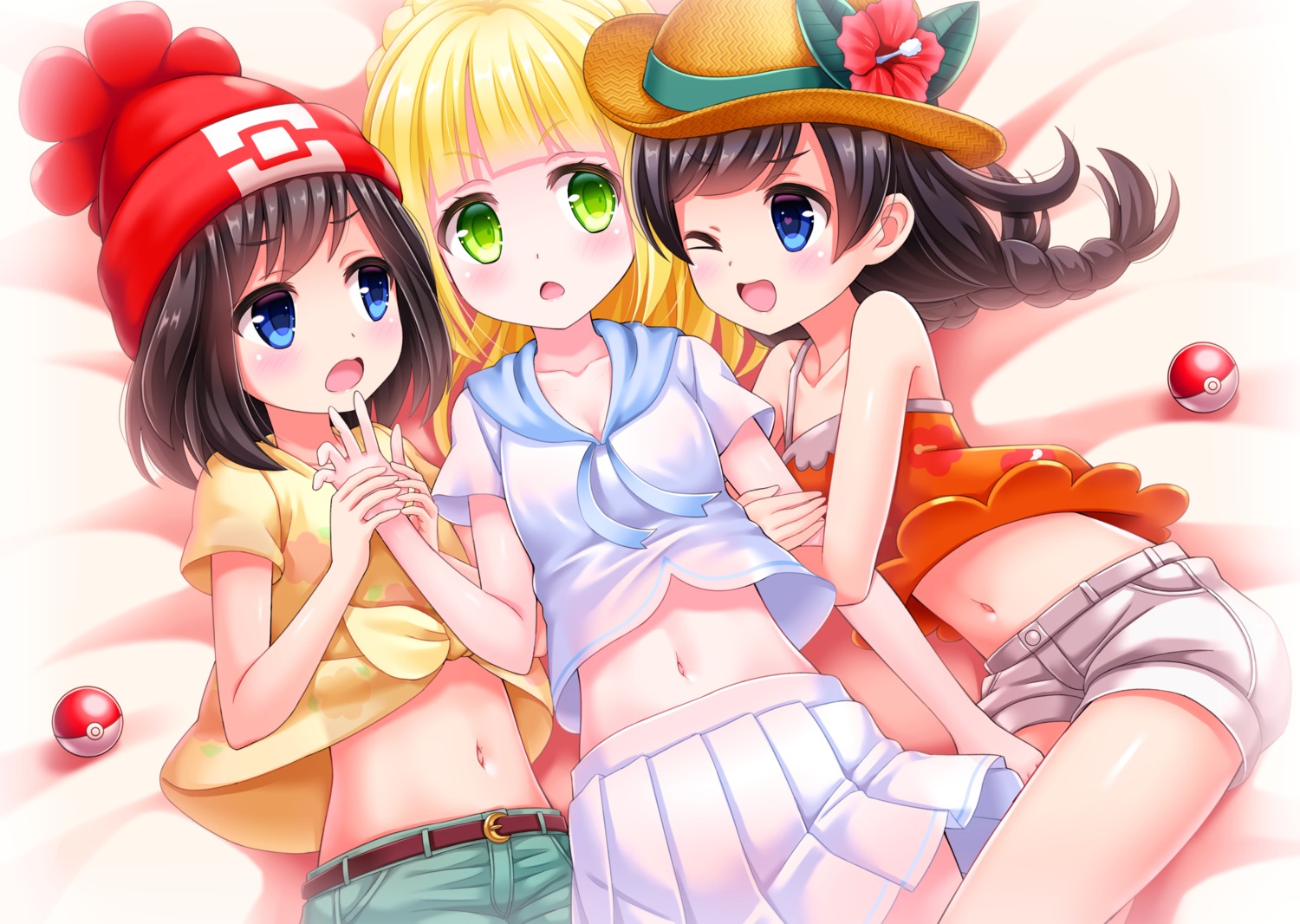 bluebird_(bluebird90), cleavage, lillie_(pokemon), mizuki_(pokemon), pokemon, pokemon_sm, pokemon_usum