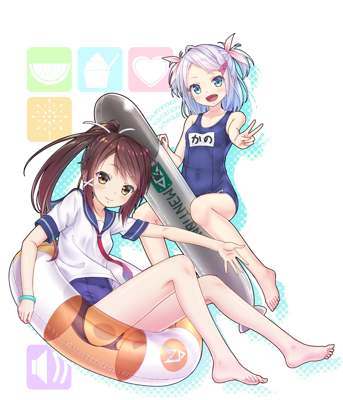cosplay, feet, gotou_hisashi, i-168_(kancolle), i-19_(kancolle), kantai_collection, school_swimsuit, seifuku