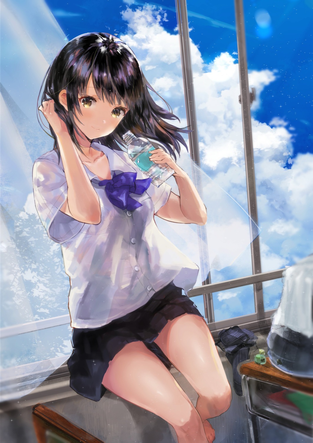 bra, hitaki_yuu, see_through, seifuku, wet, wet_clothes