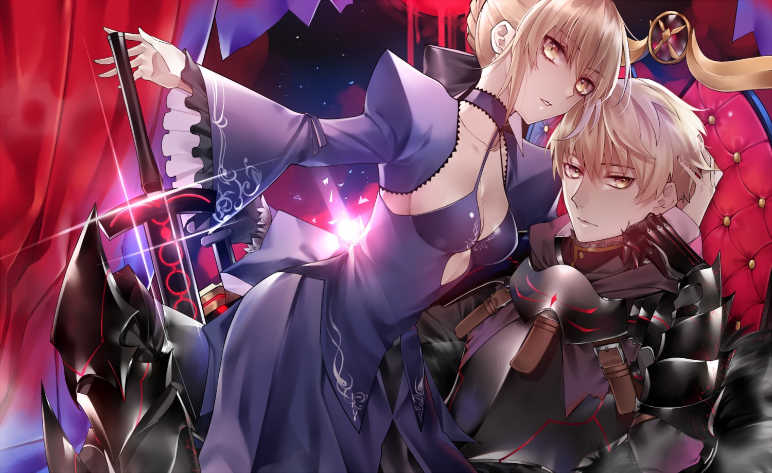 armor, artoria_pendragon_(fate), artoria_pendragon_alter_(fate), cleavage, dress, fate/grand_order, ichinosenen, saber_(fate/prototype)