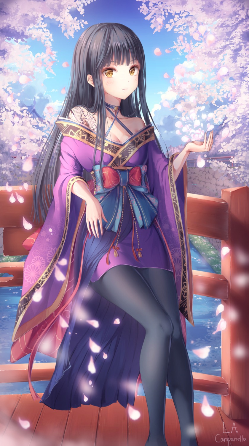 cleavage, japanese_clothes, la_campanella, pantyhose, tattoo