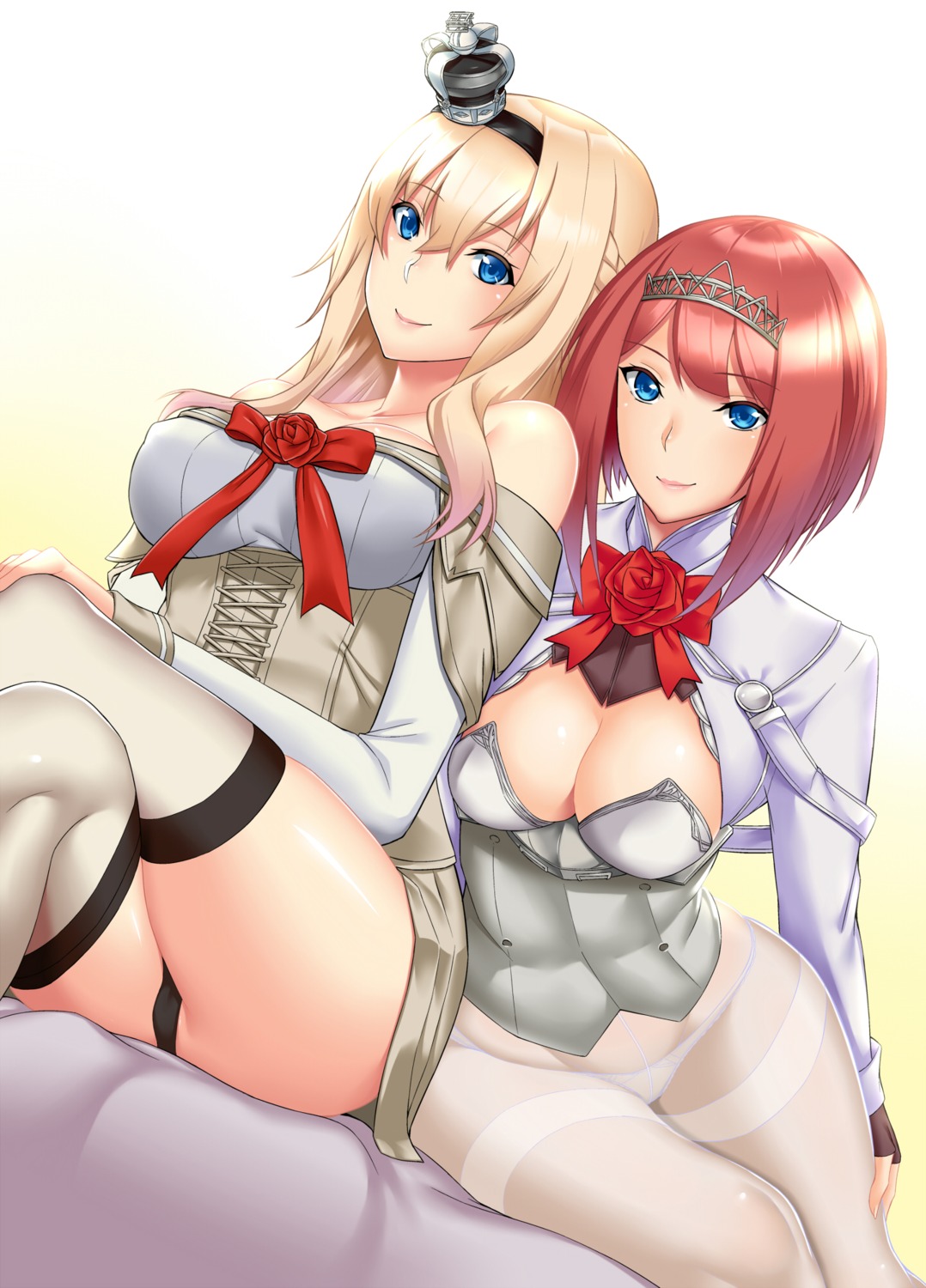 ark_royal_(kancolle), cleavage, kantai_collection, pantsu, pantyhose, thighhighs, warspite_(kancolle), youkou