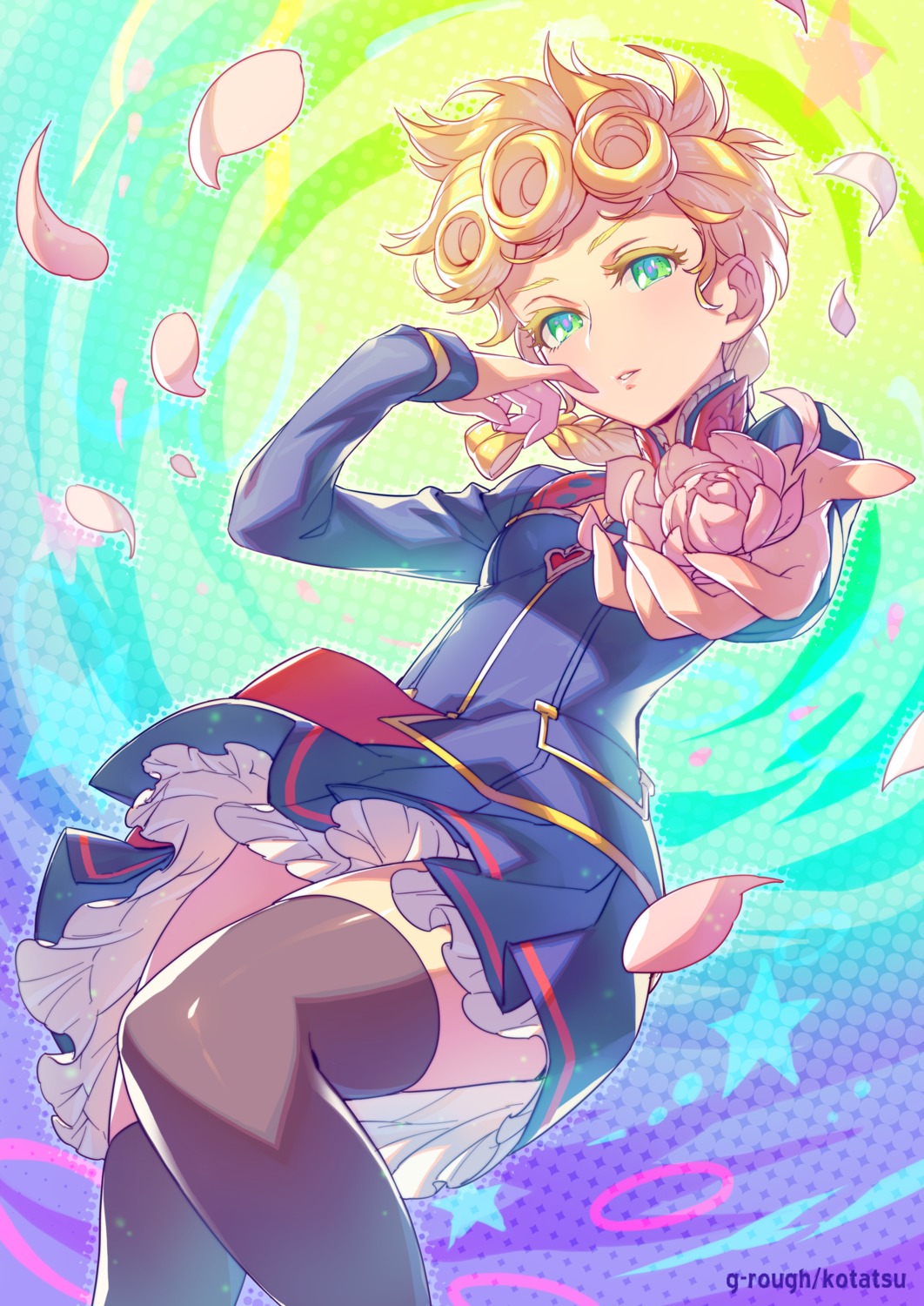dress, genderswap, giorno_giovanna, jojo_no_kimyou_na_bouken, jojo_no_kimyou_na_bouken_part_5:_ougon_no_kaze, kotatsu_(g-rough), thighhighs
