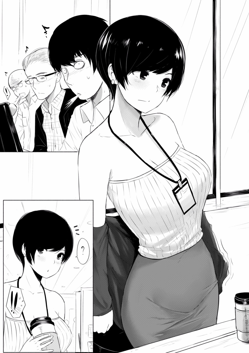 business_suit, megane, monochrome, norman_maggot, undressing