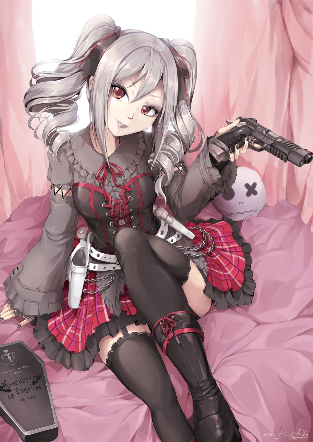gothic_lolita, gun, hiroki_ree, kanzaki_ranko, lolita_fashion, stockings, the_idolm@ster, the_idolm@ster_cinderella_girls