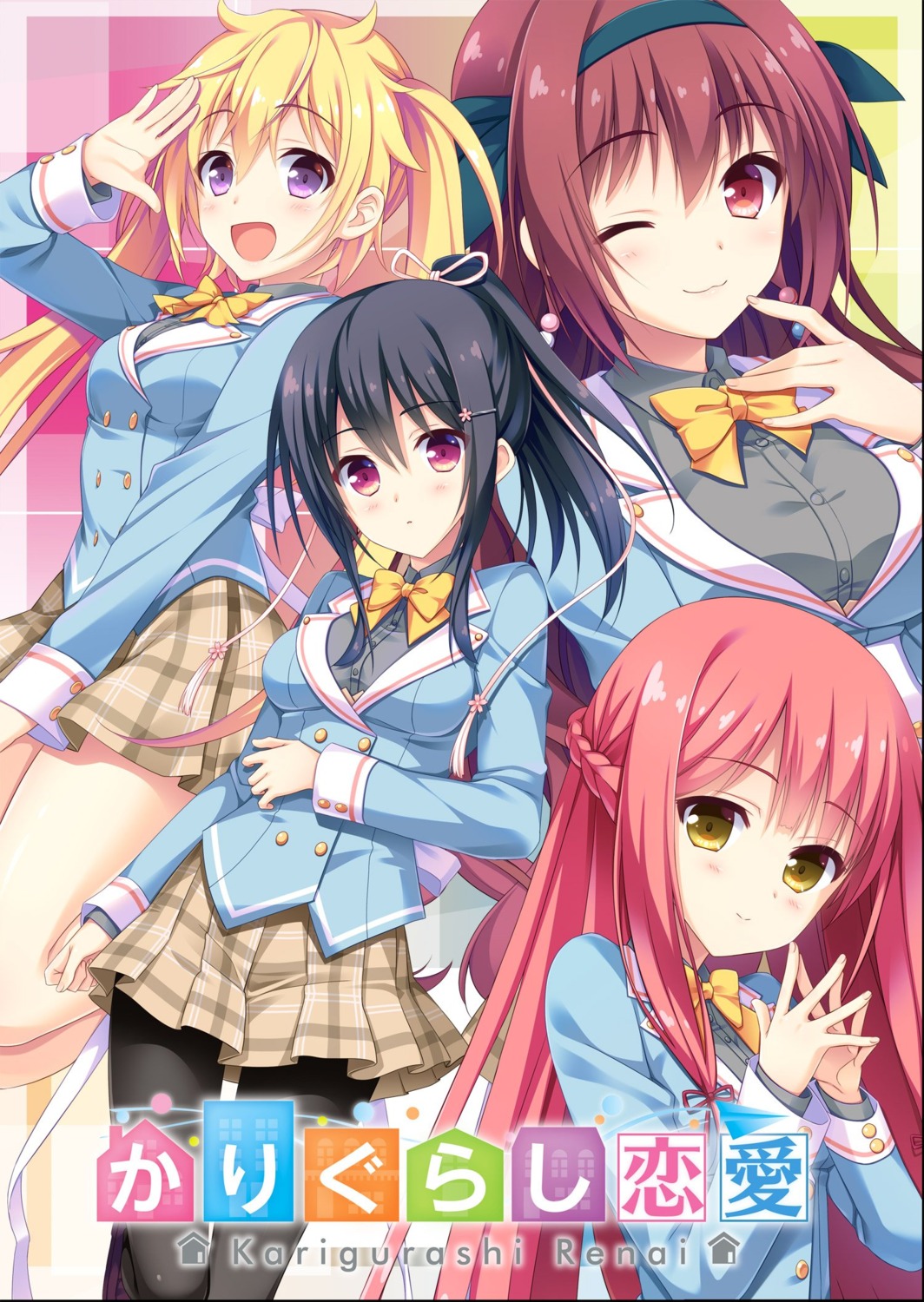 aranami_kyou, asa_project, fuyuichi_monme, karigurashi_renai, niizuma_hiyori, pantyhose, sakuragibashi_rito, seifuku, yohakari_ayaka, yuuki_rika