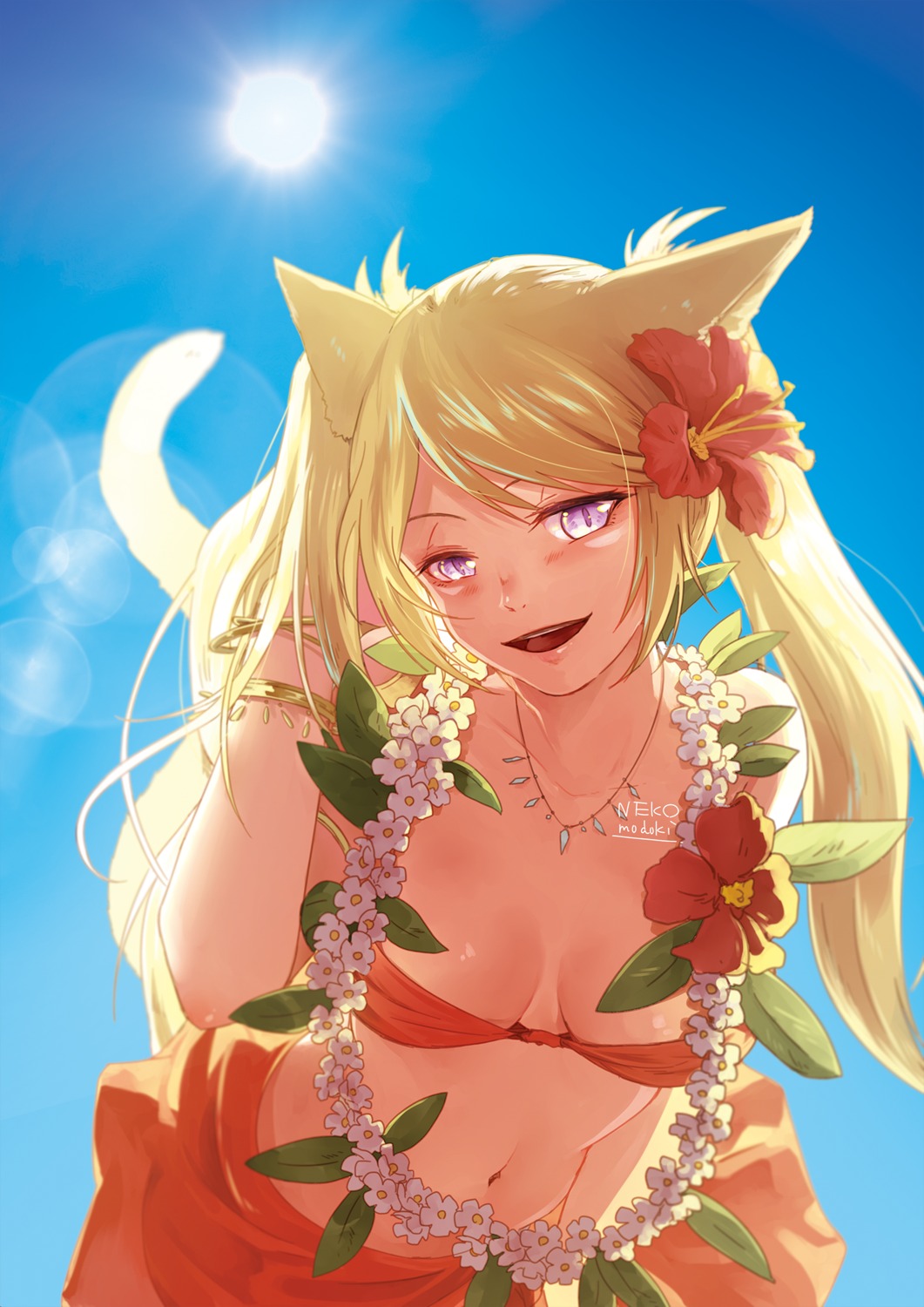 animal_ears, bikini, cleavage, final_fantasy, final_fantasy_xiv, lili_mdoki, miqo'te, swimsuits