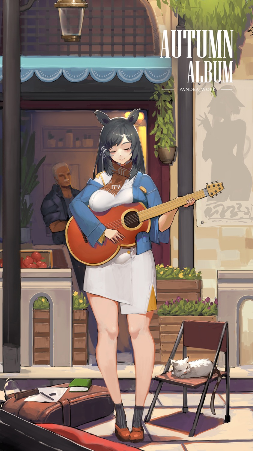 animal_ears, guitar, neko, pandea_work