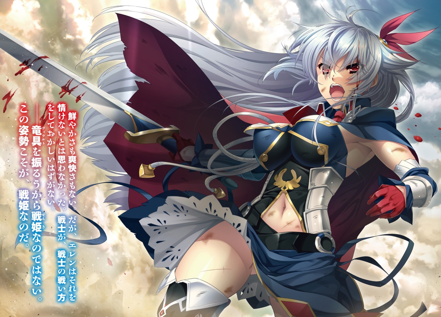 armor, blood, eleonora_viltaria, katagiri_hinata, madan_no_ou_to_vanadis, sword, thighhighs