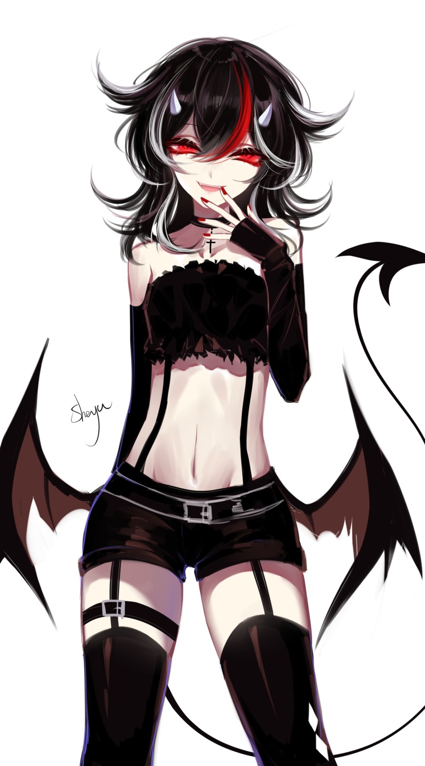 horns, kijin_seija, sheya, stockings, tail, thighhighs, touhou, wings