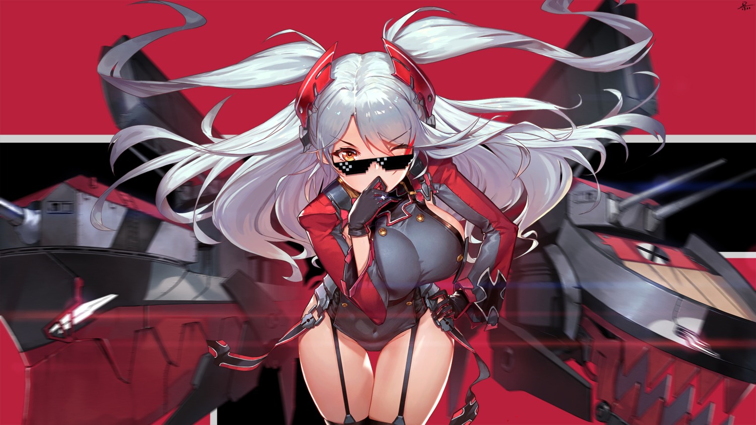 azur_lane, duan_henglong, megane, prinz_eugen_(azur_lane), stockings, thighhighs, uniform, wallpaper