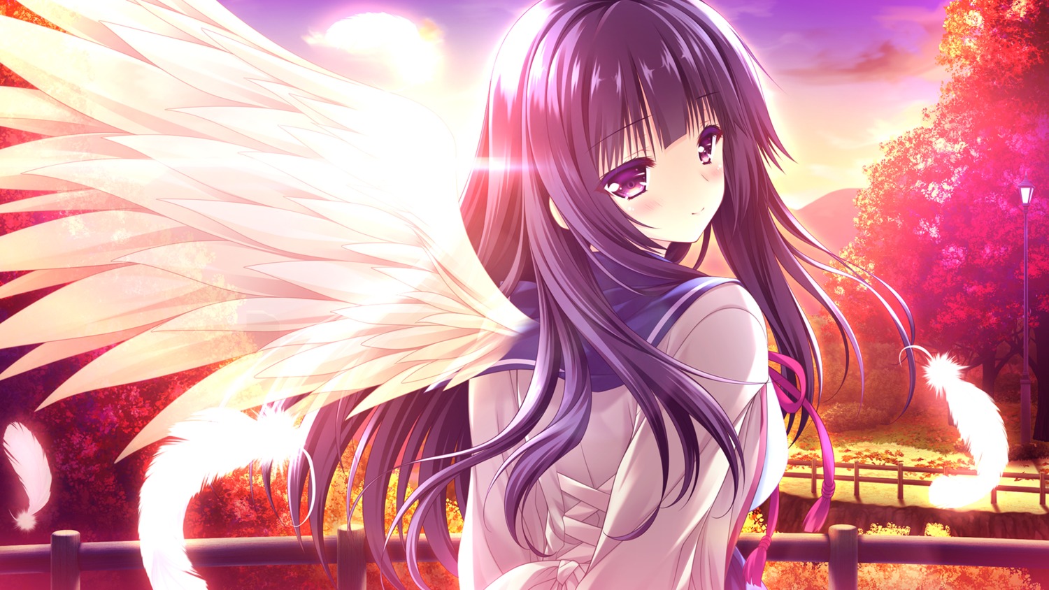 game_cg, ikaruga_kazuha, lump_of_sugar, moekibara_fumitake, seifuku, wings, yorite_konoha_wa_kurenai_ni