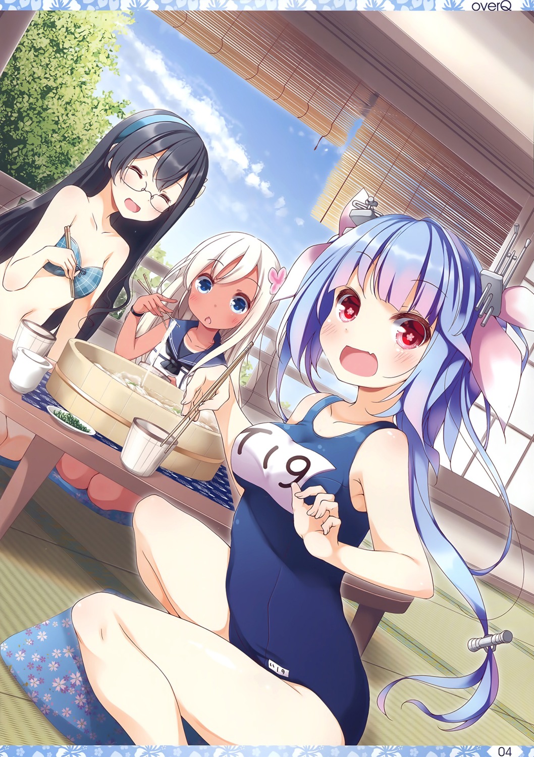 bikini_top, i-19_(kancolle), kantai_collection, megane, ooyodo_(kancolle), ro-500, school_swimsuit, swimsuits