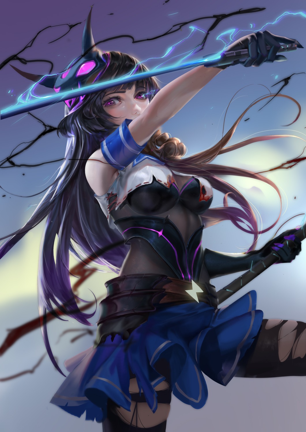 benghuai_xueyuan, honkai_impact, pantyhose, rabbit_(tukenitian), raiden_mei, sword, torn_clothes