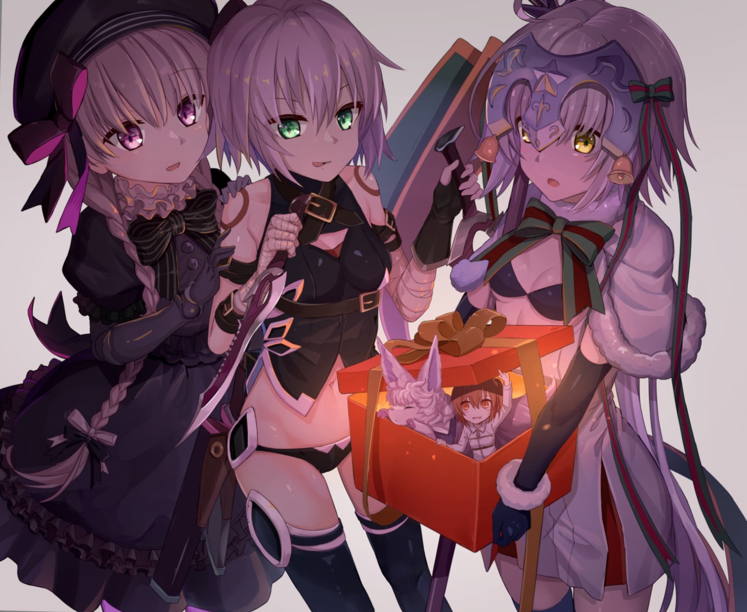 bandages, cath_palug_(fate), cleavage, dress, fate/grand_order, fujimaru_ritsuka_(female), gothic_lolita, jack_the_ripper