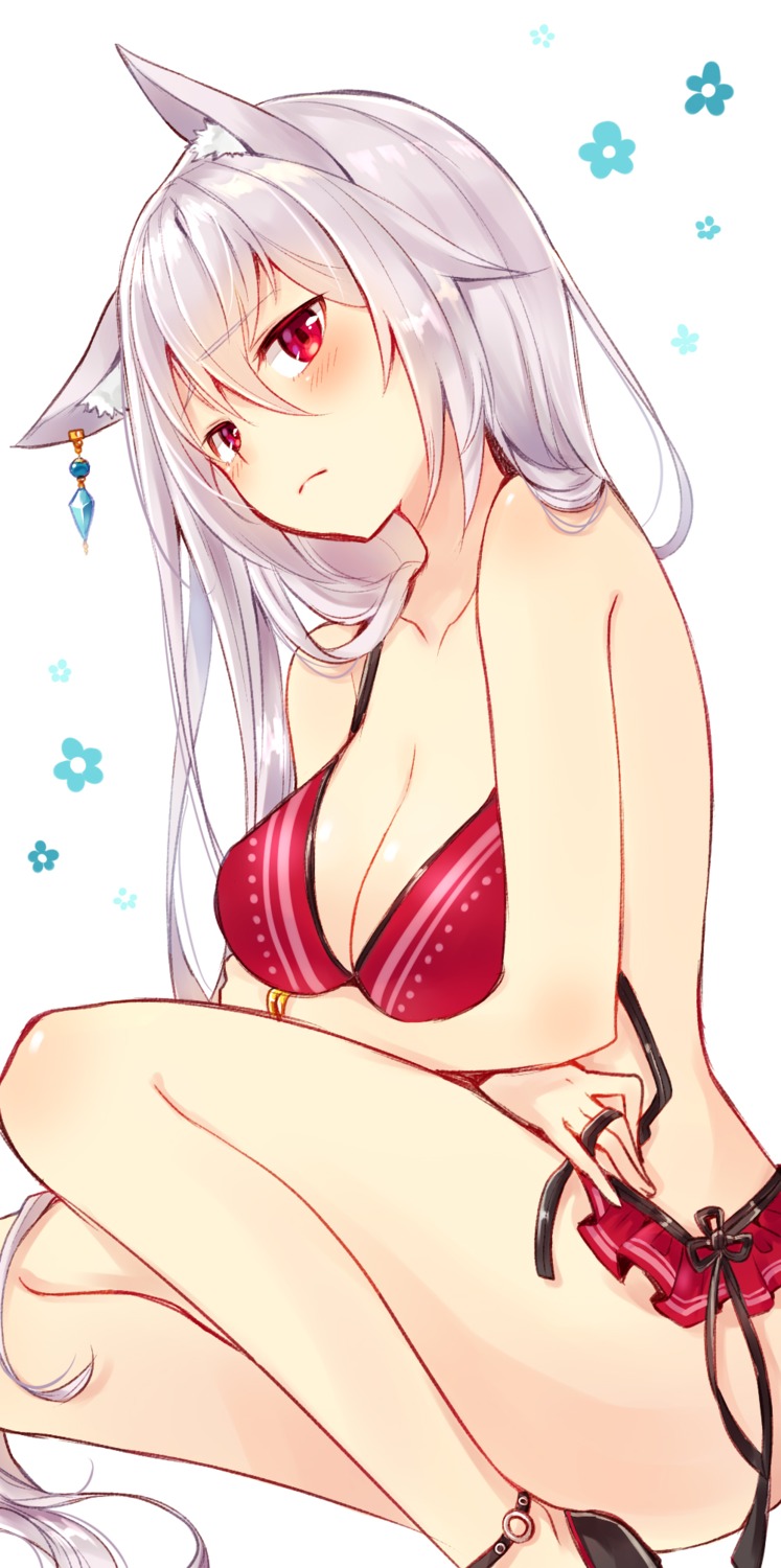animal_ears, bikini, breast_hold, cleavage, itsumi_mita, swimsuits, wardrobe_malfunction