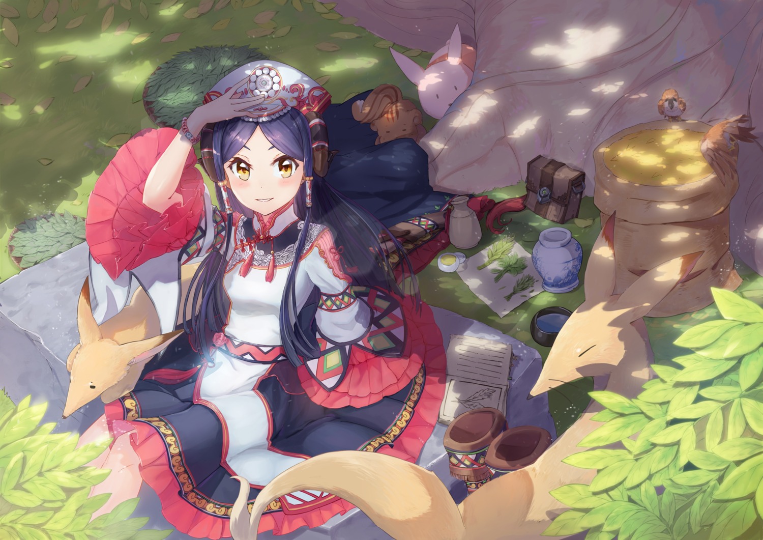 asian_clothes, horns, kitsune, ranyu