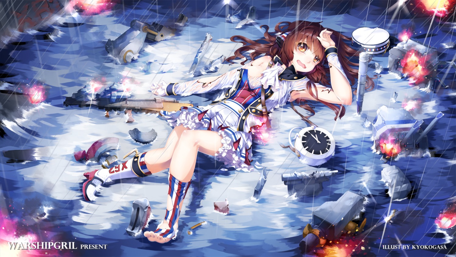 feet, gun, heels, kyouko_kasa, see_through, torn_clothes, volta_(zhanjianshaonv), wet, wet_clothes, zhanjianshaonv
