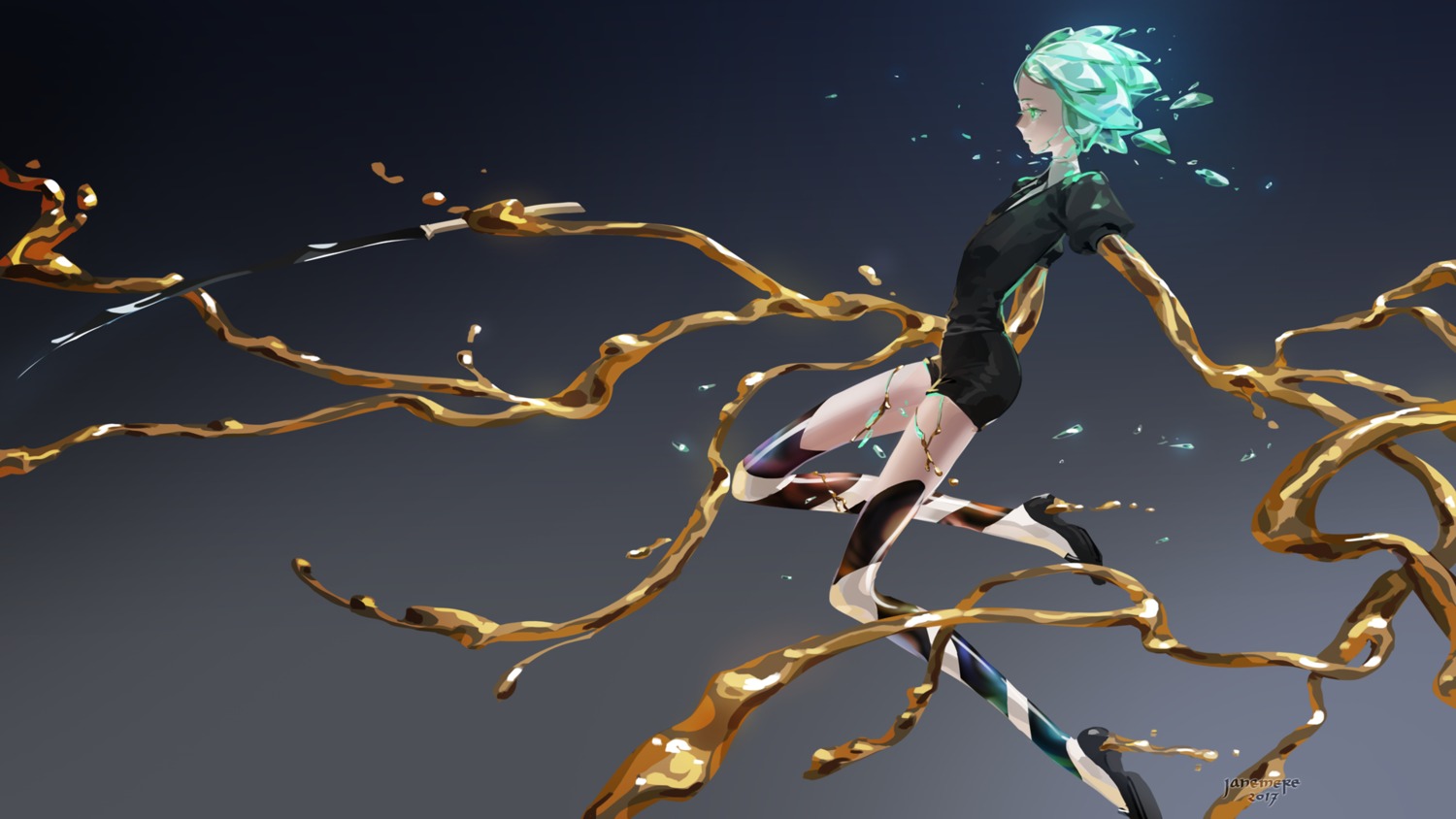heels, houseki_no_kuni, janemere, phosphophyllite, sword, thighhighs, wallpaper