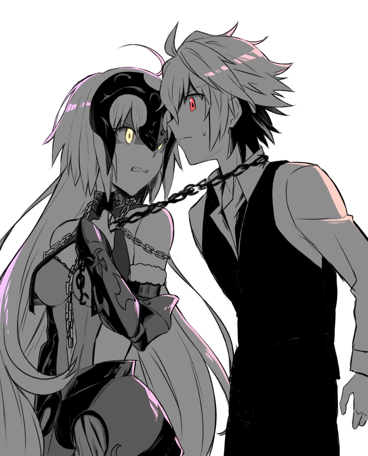 armor, cleavage, fate/apocrypha, fate/grand_order, fate/stay_night, jeanne_d'arc, jeanne_d'arc_alter_(fate), nyorotono, sieg_(fate/apocrypha), thighhighs