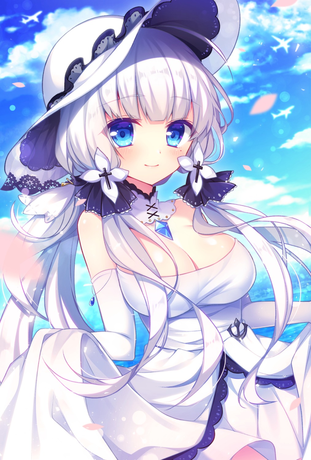 azur_lane, cleavage, dress, illustrious_(azur_lane), skirt_lift, ytuorvi