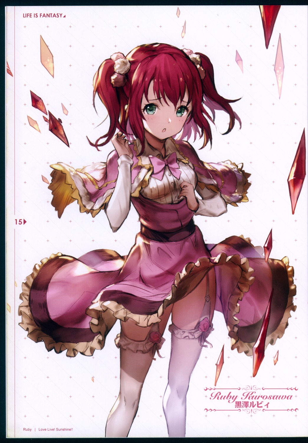 77gl, color_issue, dress, kurosawa_ruby, love_live!_(series), love_live!_sunshine!!, nanaho_denko, scanning_dust