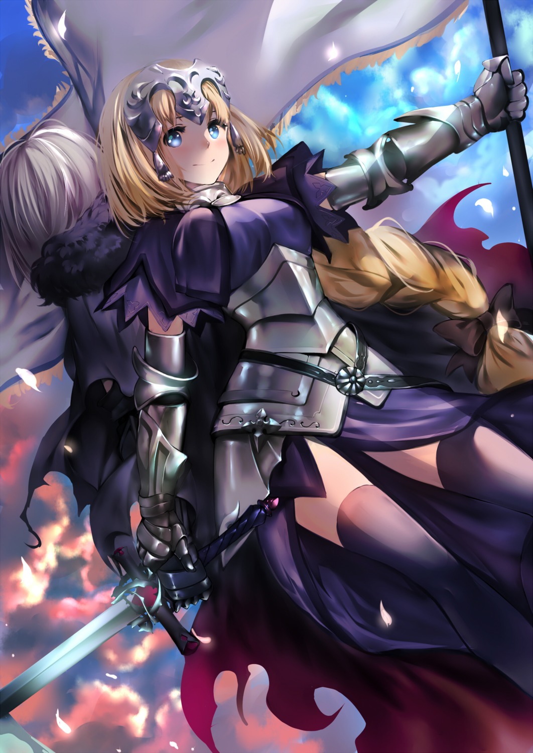 armor, fate/grand_order, jeanne_d'arc, jeanne_d'arc_(fate), jeanne_d'arc_alter_(fate), rahato, sword, thighhighs