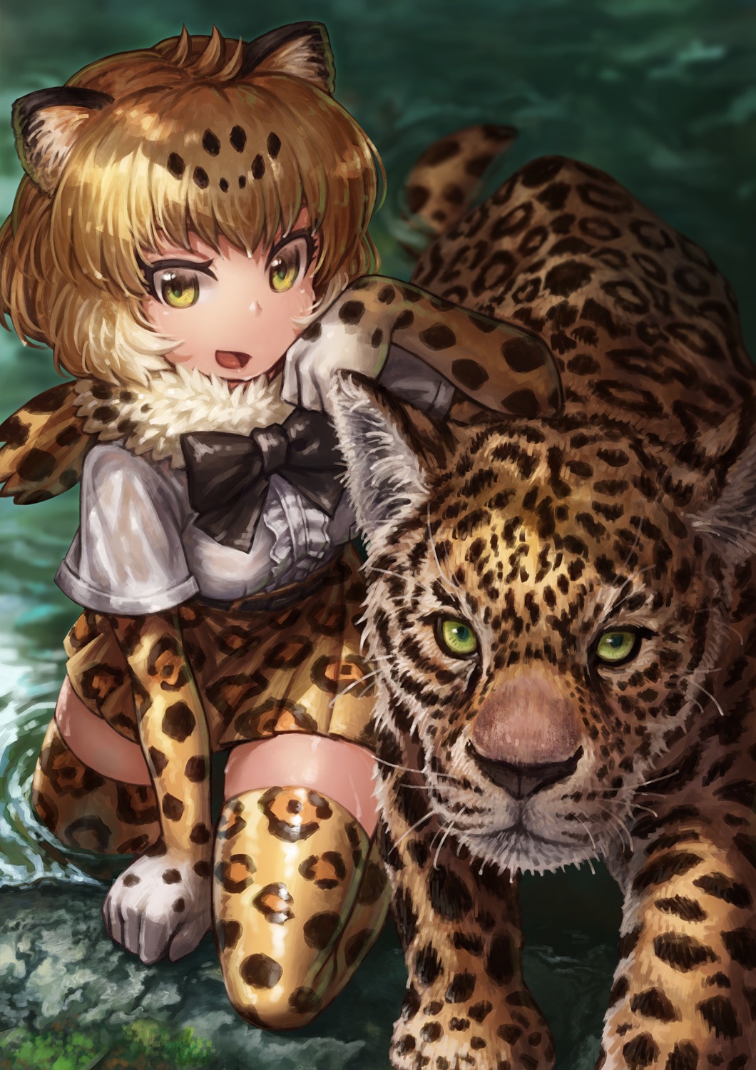 animal_ears, jaguar_(kemono_friends), kemono_friends, lain, thighhighs, wet