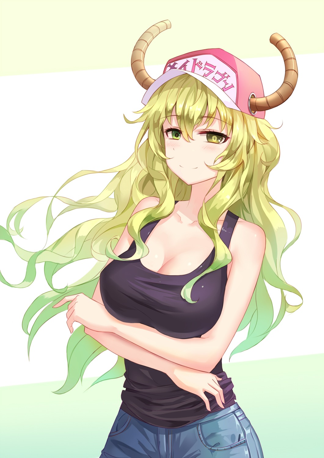 aaeru, cleavage, heterochromia, horns, kobayashi-san_chi_no_maidragon, no_bra, quetzalcoatl_(maidragon)