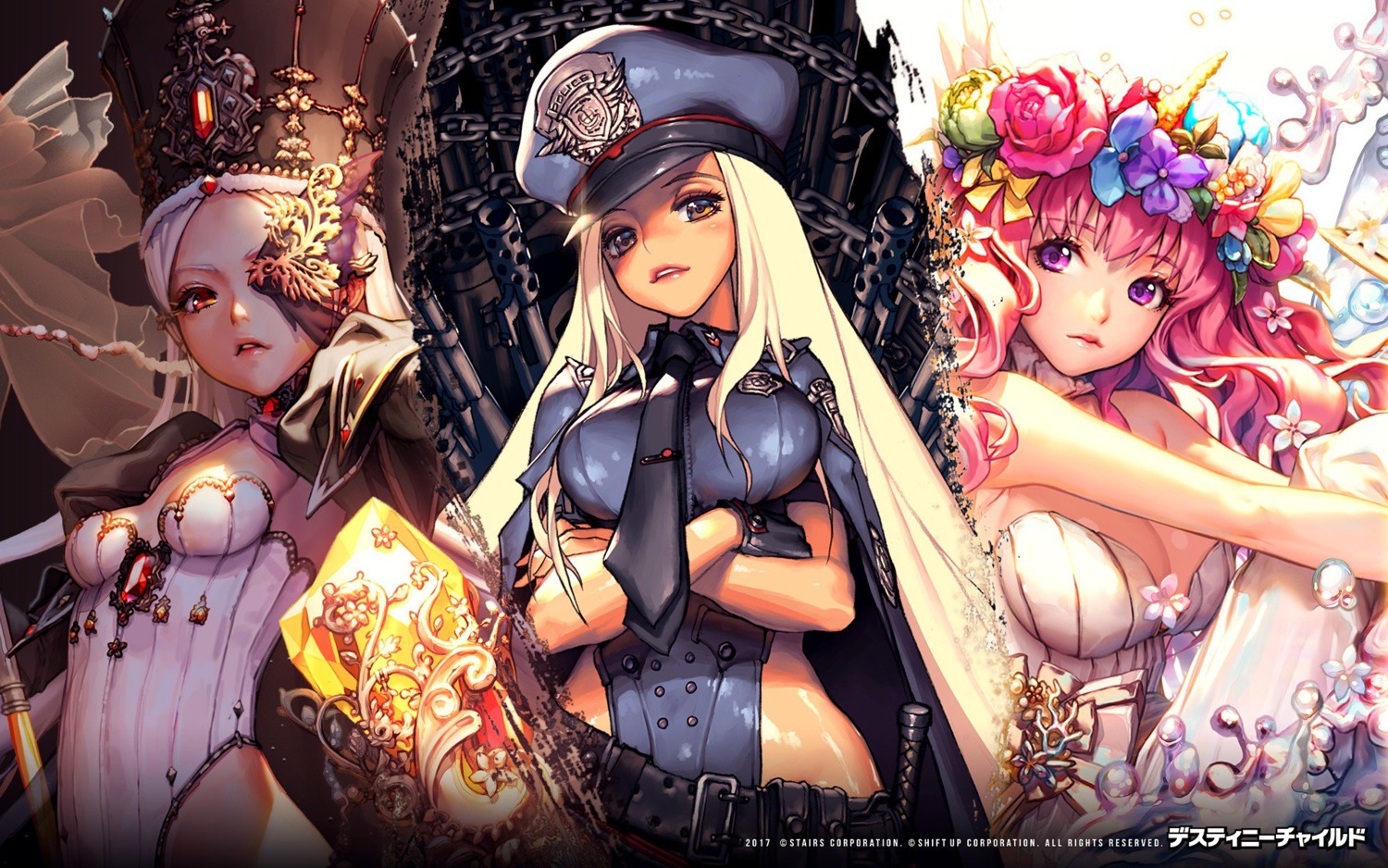 breast_hold, cleavage, dana_(destiny_child), destiny_child, eyepatch, gun, kim_hyung-tae, kkuem