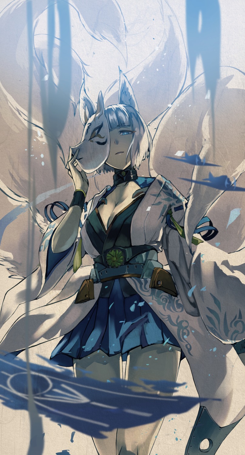 animal_ears, azur_lane, cleavage, fujita_(condor), kaga_(azur_lane), kitsune, tail