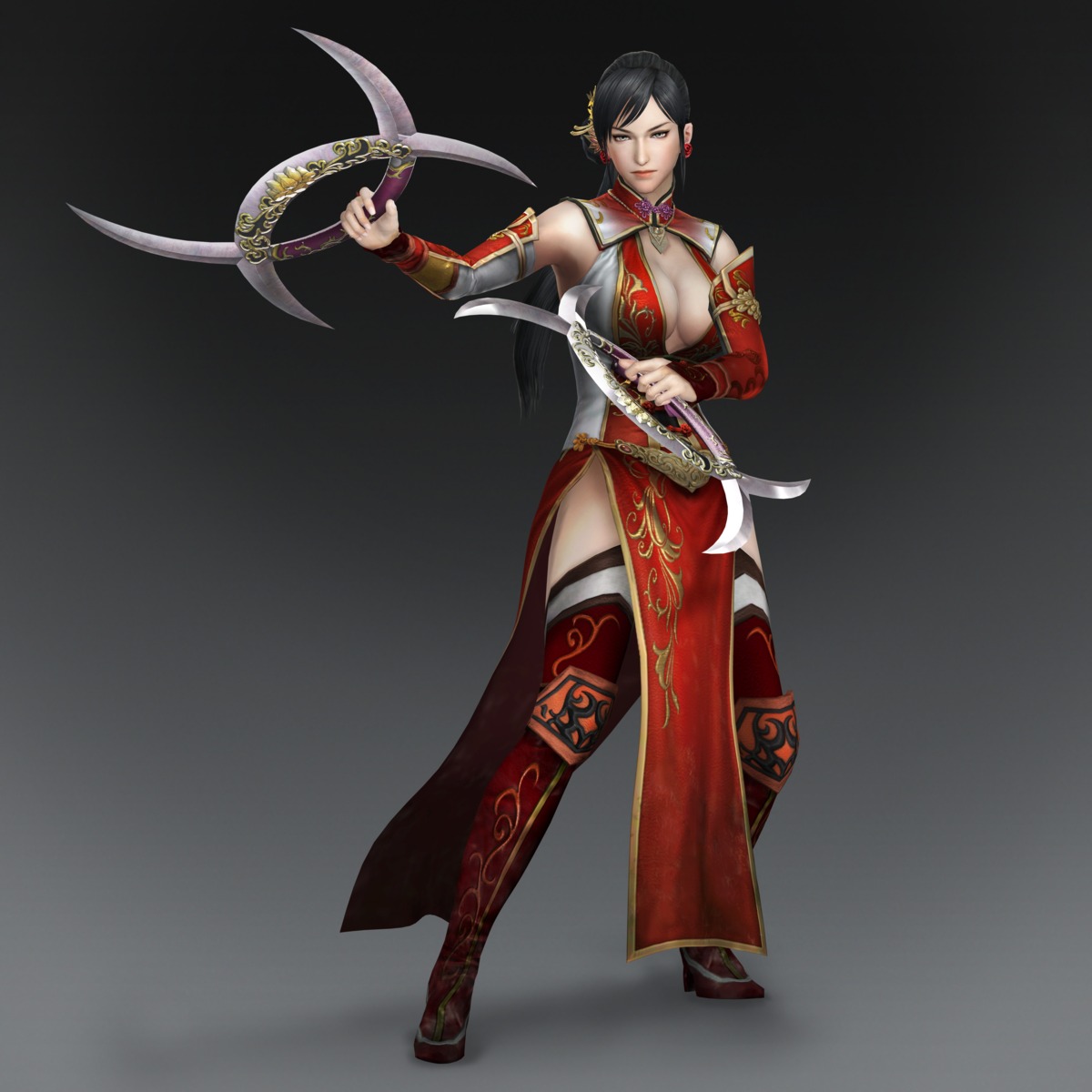 asian_clothes, cg, cleavage, dynasty_warriors, dynasty_warriors_8, heels, lian_shi, no_bra