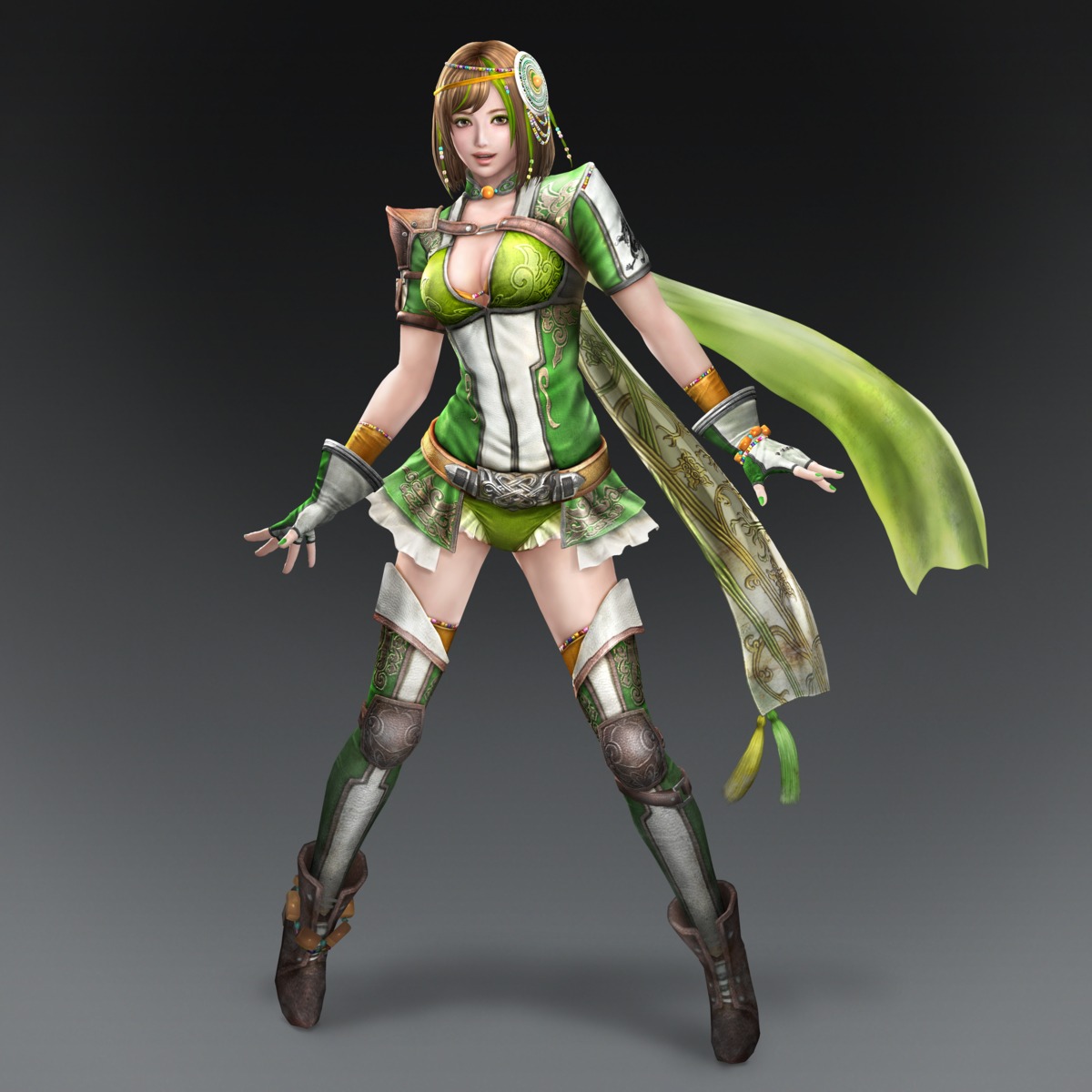 armor, bao_sanniang, cg, cleavage, dynasty_warriors, dynasty_warriors_8, thighhighs