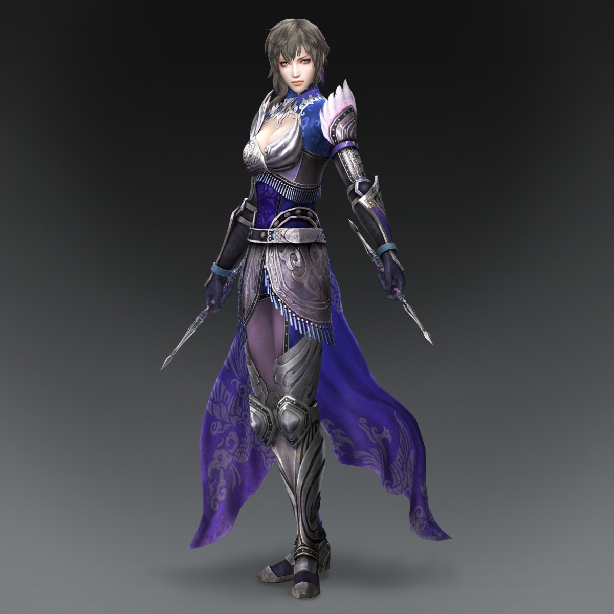 armor, cg, cleavage, dynasty_warriors, dynasty_warriors_8, pantyhose, wang_yi, weapon