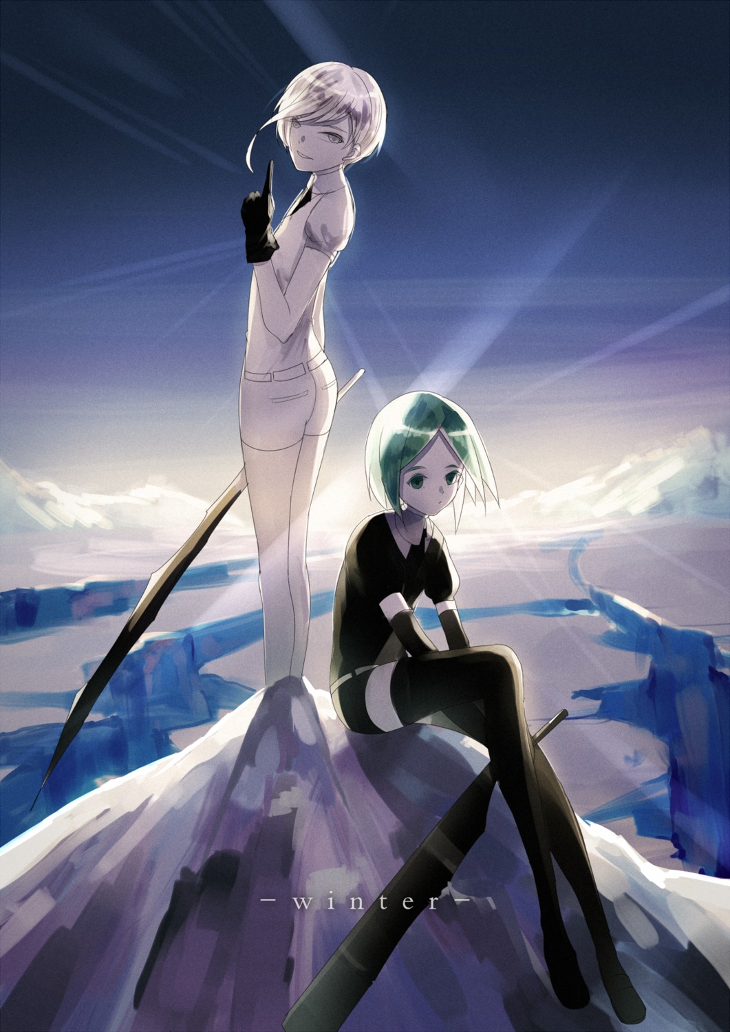 antarcticite, houseki_no_kuni, phosphophyllite, sword, thighhighs, weitu
