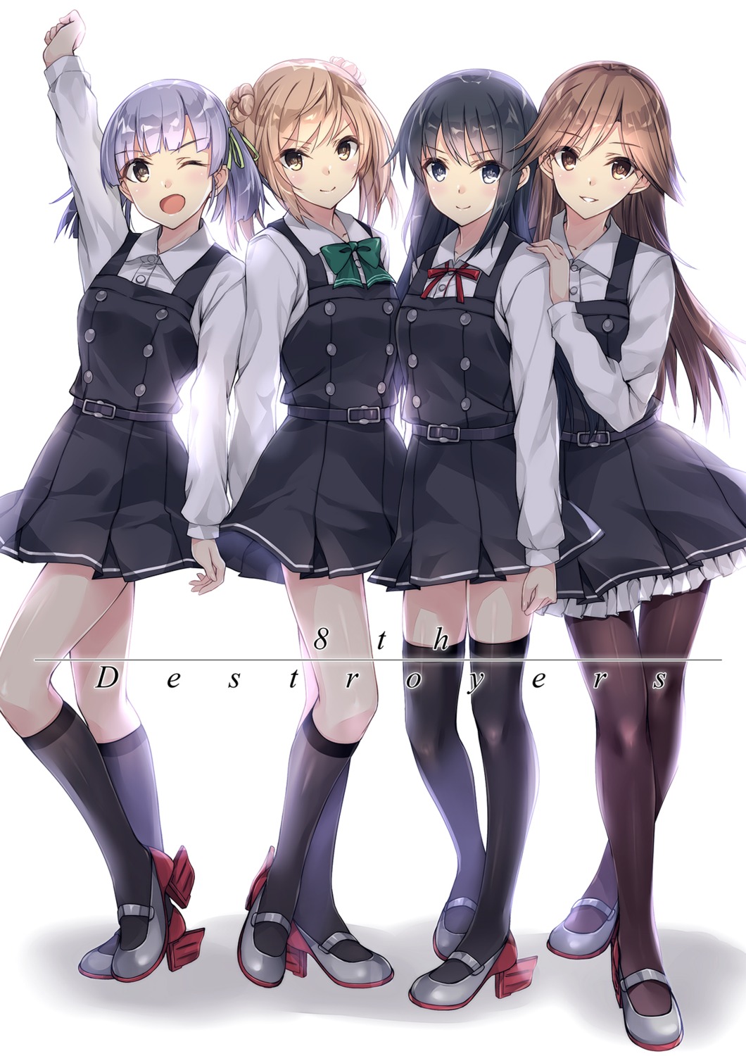 arashio_(kancolle), asashio_(kancolle), heels, kantai_collection, kobayashi_chisato, michishio_(kancolle), ooshio_(kancolle), pantyhose, seifuku, thighhighs