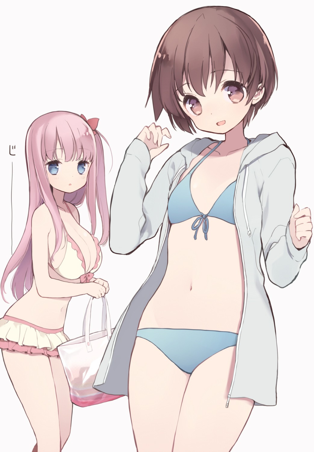 bikini, cleavage, haramura_nodoka, itsumi_(itumiyuo), miyanaga_saki, open_shirt, saki, swimsuits