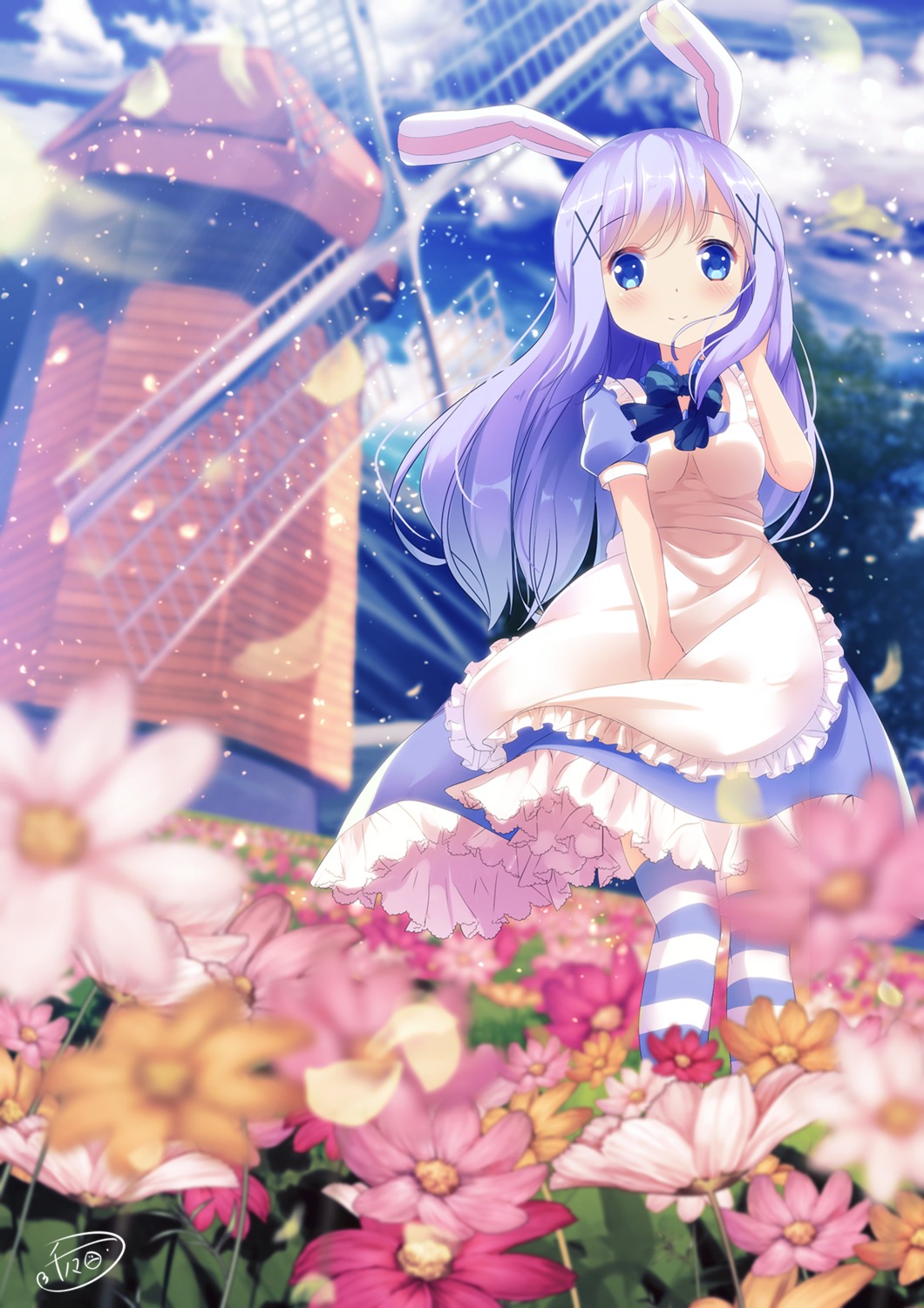 animal_ears, bunny_ears, chinomaron, dress, gochuumon_wa_usagi_desu_ka?, kafuu_chino, thighhighs