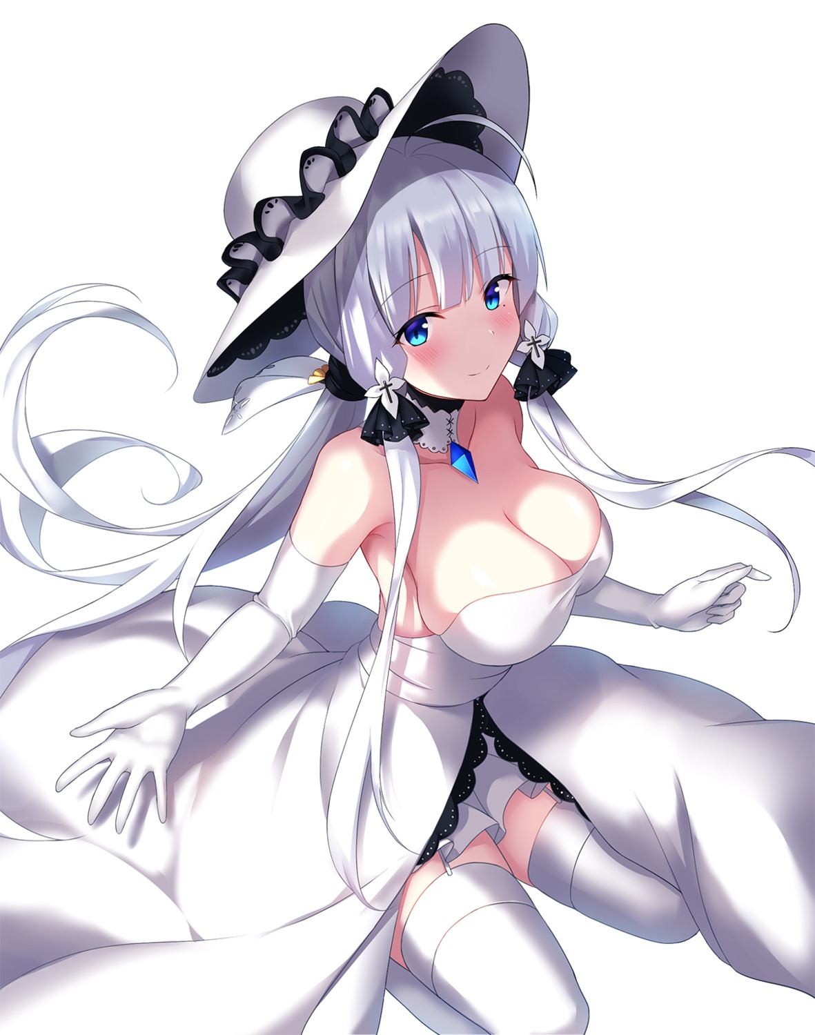 azur_lane, cleavage, cocona_(coconacafe), dress, illustrious_(azur_lane), stockings, thighhighs